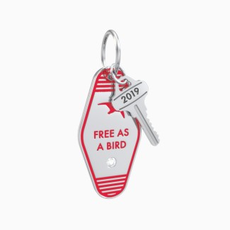 Free As A Bird Engravable Retro Keychain Charm with Accent - Red