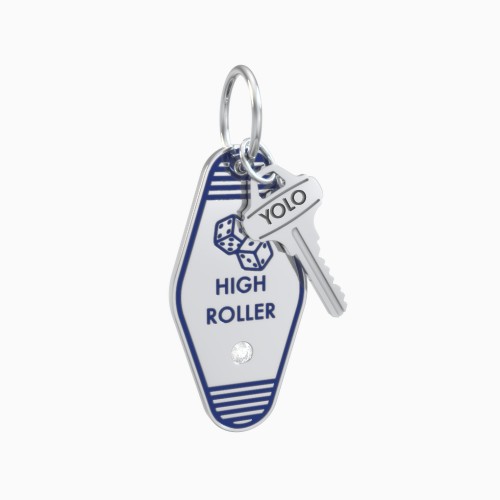 High Roller Engravable Retro Keychain Charm with Accent - Blue