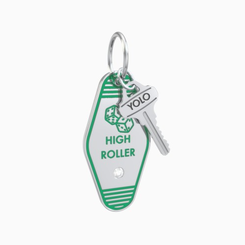 High Roller Engravable Retro Keychain Charm with Accent - Green