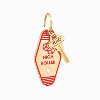 High Roller Engravable Retro Keychain Charm with Accent - Red