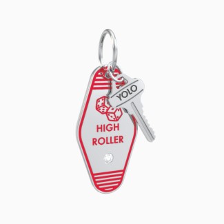 High Roller Engravable Retro Keychain Charm with Accent - Red