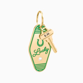 Lucky Horseshoe Engravable Retro Keychain Charm with Accent - Green