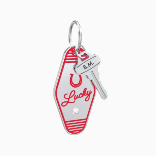 Lucky Horseshoe Engravable Retro Keychain Charm with Accent - Red