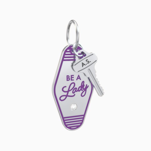 Be A Lady Engravable Retro Keychain Charm with Accent - Purple