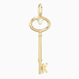 Initial Skeleton Key Charm With Gemstone - K
