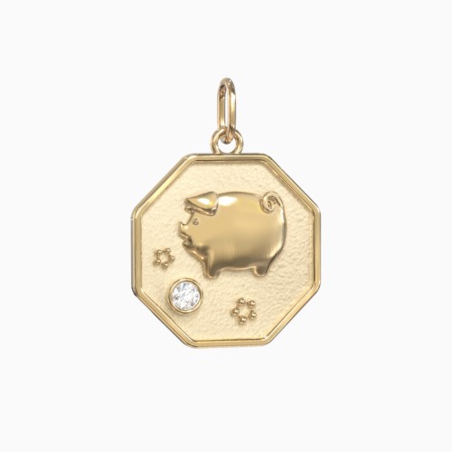 Year of the Pig Engravable Zodiac Medallion Charm