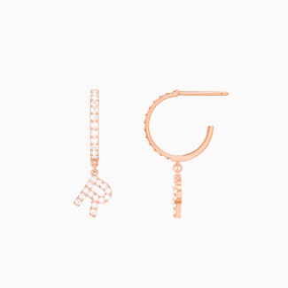 Pavé Open Hoop Initial Charm Earrings - R