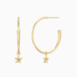 Large Open Hoop Earrings with Starfish Charm and Accent