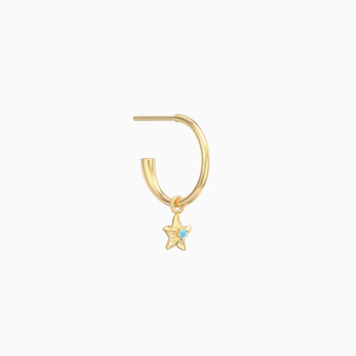 Small Open Single Hoop Earring with Starfish Charm and Accent