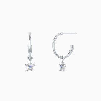 Small Open Hoop Earrings with Starfish Charm and Accent