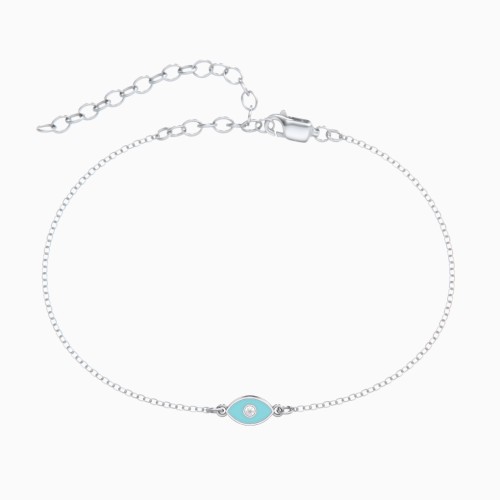 Evil Eye Anklet with Accent and Cold Enamel - Blue