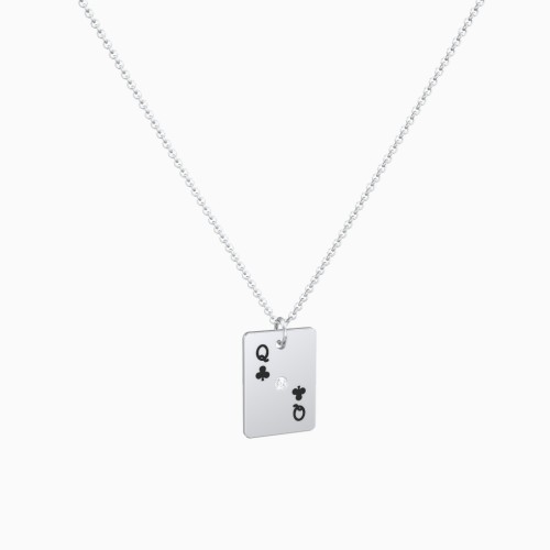 Queen of Clubs Playing Card Charm Necklace