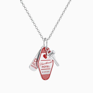 Heartbreak Hotel Engravable Retro Hotel Keychain Charm Set - Red