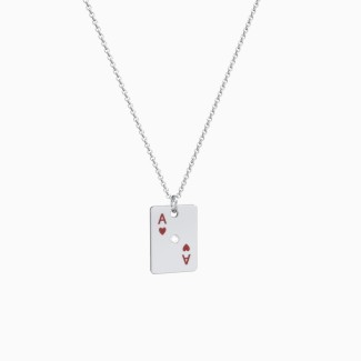 Sterling Silver Ace Of Hearts Playing Card Charm Necklace With White Sapphire Stone Lee Fiori