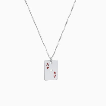 16-20 Mireval Sterling Silver Enameled Ace of Hearts Card Charm on a Sterling Silver Chain Necklace