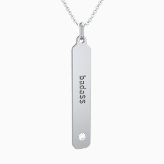 Engravable Long Tag Necklace With Gemstone