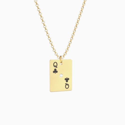 Large Queen of Clubs Playing Card Charm Necklace