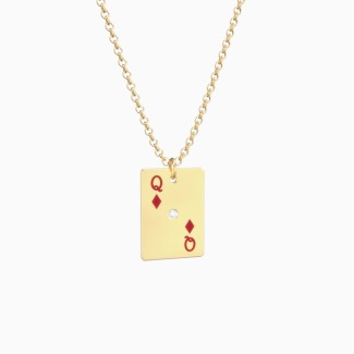 Large Queen of Diamonds Playing Card Charm Necklace