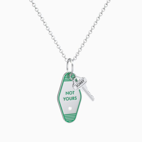 Not Yours Engravable Retro Keychain Charm Necklace with Accent - Green