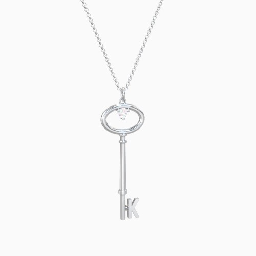 Initial Skeleton Key Pendant With Gemstone - K