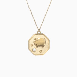 Year of the Pig Engravable Zodiac Medallion Necklace