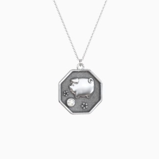 Year of the Pig Engravable Zodiac Medallion Necklace