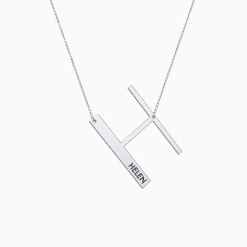 Engravable Asymmetrical Initial Necklace - H