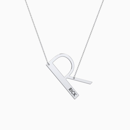 Engravable Asymmetrical Initial Necklace - R
