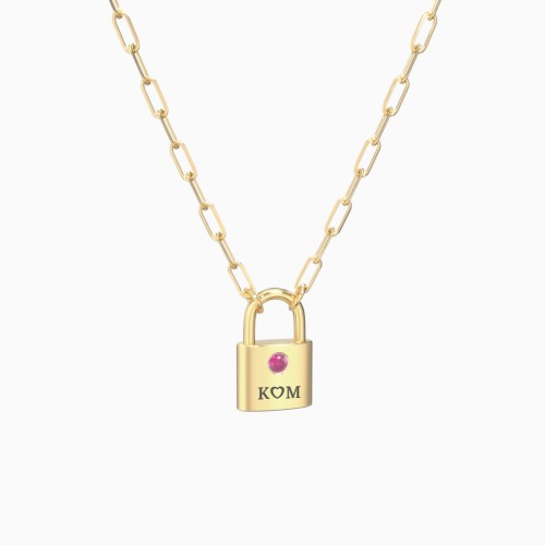 Engravable Lock Necklace with Gemstone