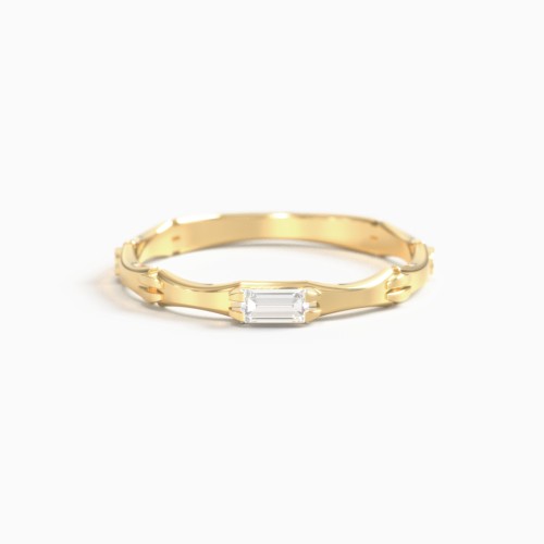 East-West Stackable Baguette Ring with Hinged Texture