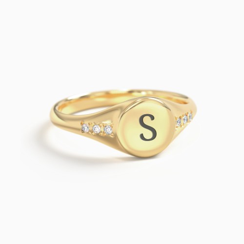 Round Signet Ring with Accents