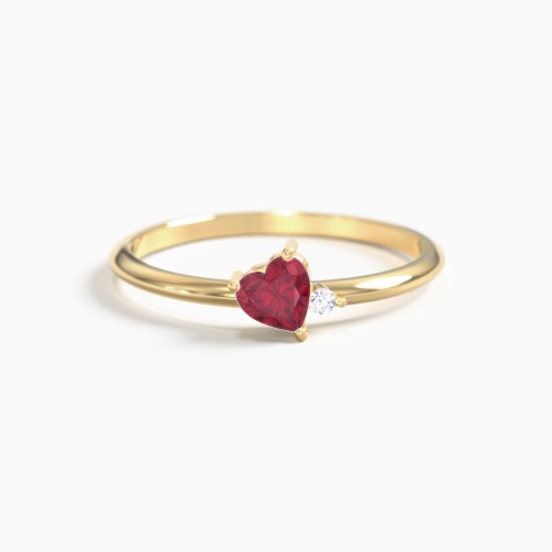 Dainty Diagonal Gemstone Heart Ring with Accent