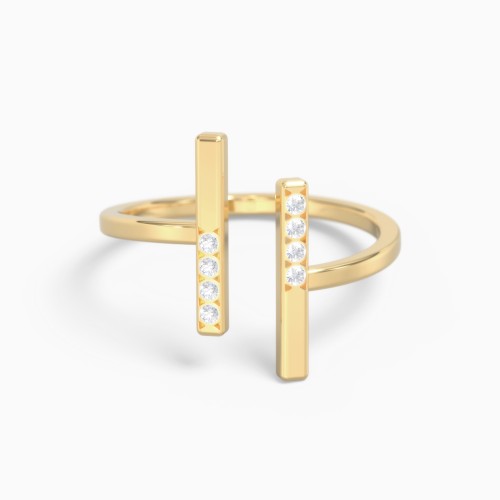 Double Bar Open Cuff Ring with Star Set Accents