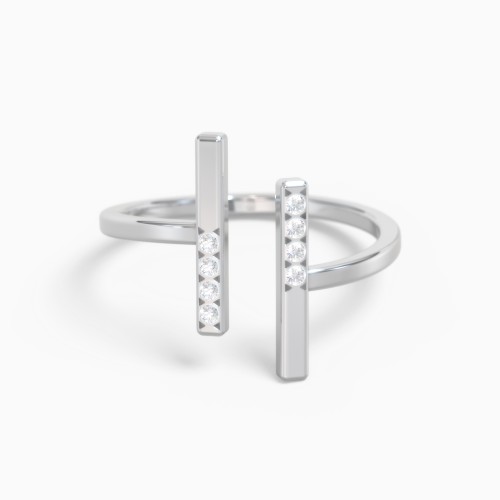 Double Bar Open Cuff Ring with Star Set Accents