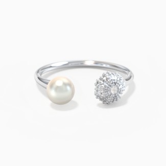 Sea Urchin And Pearl Open Cuff Ring