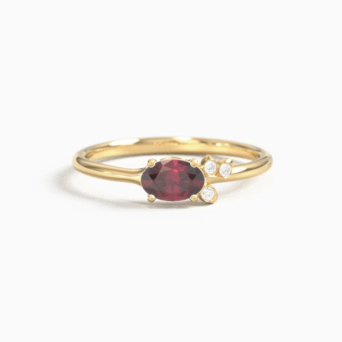 East-West Oval Gemstone Ring with Accents