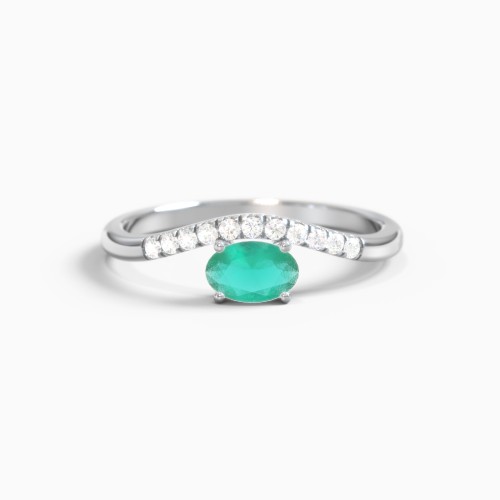East-West Oval Gemstone Curved Ring with Accents