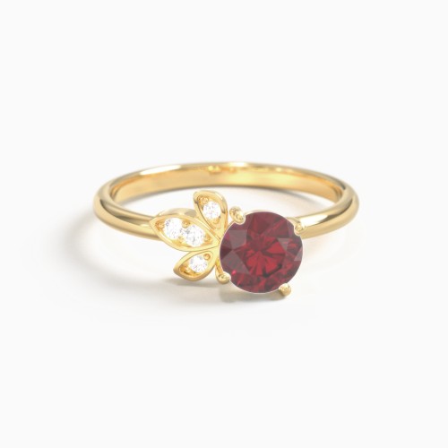 Round Gemstone Ring with Petal Accents