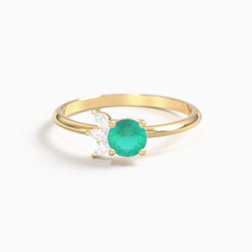 Round Gemstone Ring with Marquise Accents