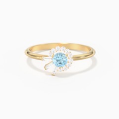 10K Yellow Gold Asymmetrical Gemstone Ring with Baguettes 