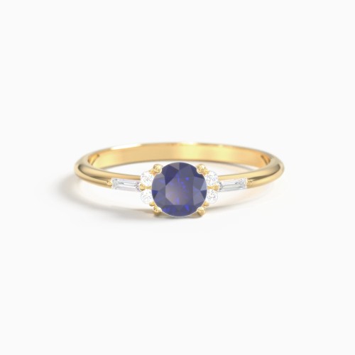 Round Gemstone Ring with Baguette Side Stones & Accents