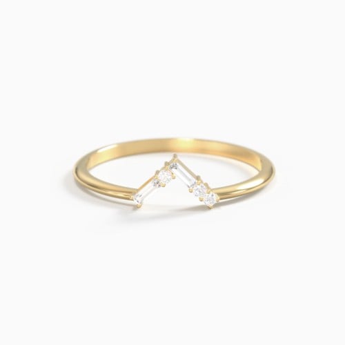 Dainty V-Shaped Band with Baguettes and Accents