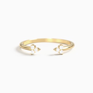 Dainty 3-Stone Double Cluster Open Cuff Ring