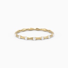 10K Yellow Gold Dainty Stackable Half Eternity Ring with Bezel Set Accents and Cubic Zirconia Stones