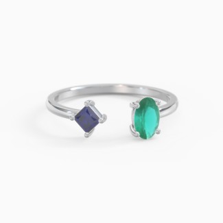 Princess & Oval Gemstone Open Cuff Ring
