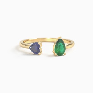 Heart & Pear Gemstone Open Cuff Ring