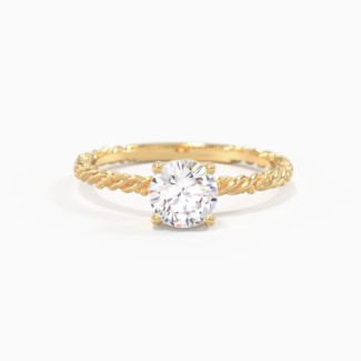 Solitaire Gemstone Ring with Twisted Rope & Bead Band
