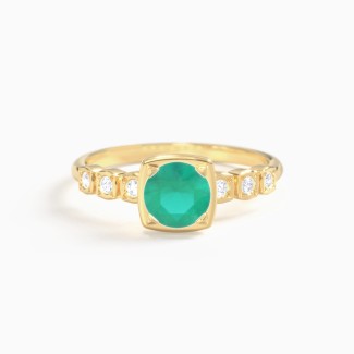 Round Gemstone Cube Ring with Star Set Accents