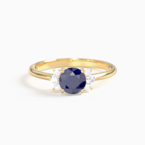 Round Gemstone Ring With Clustered Side Stones