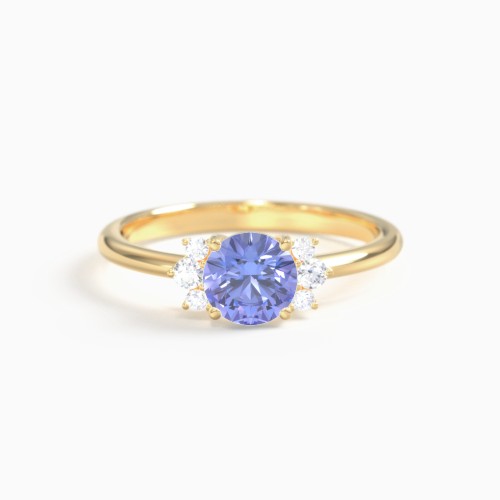 Round Gemstone Ring With Clustered Side Stones